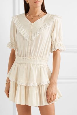 Nannette Broderie Anglaise-Trimmed Striped Cotton-Voile Mini from LoveShackFancy