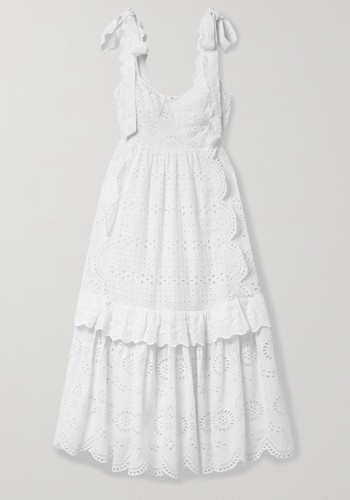 Antonella Tiered Broderie Anglaise Cotton Midi Dress from LoveShackFancy