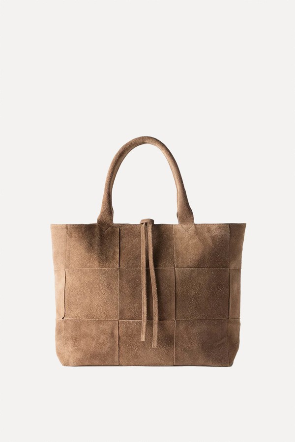 Tan Suede Woven Tote Bag from Mint Velvet