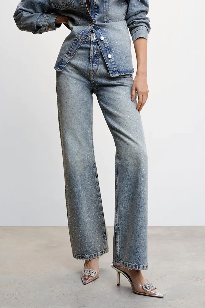 Jeans Wide Leg Strass from Mango