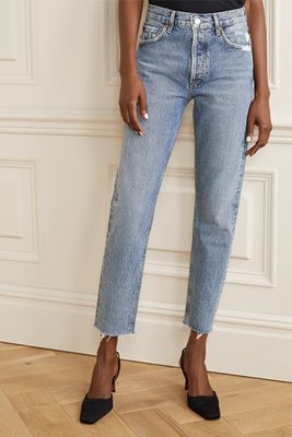 Jamie Cropped Frayed Organic High-Rise Straight-Leg Jeans from Agolde