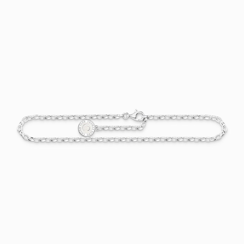 Charm Anklet With Shimmering, White Cold Enamel Silver