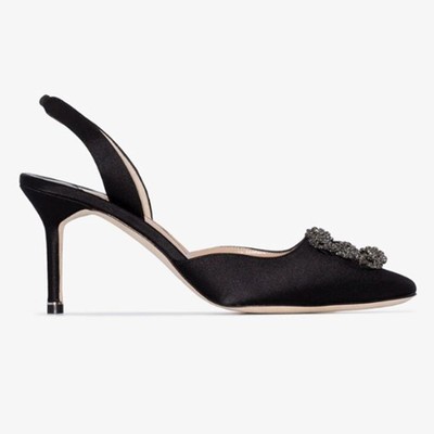 Black Hangisi 70 Satin Slingback Pumps from Monolo Blahnik