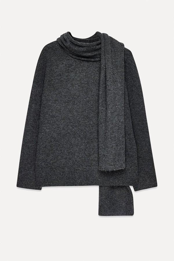 x from Knitted Scarf Detail Sweater, £45.95 | NA-KD