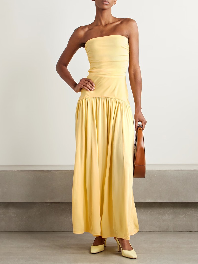 Mariana Strapless Gathered Jersey Maxi Dress from STAUD