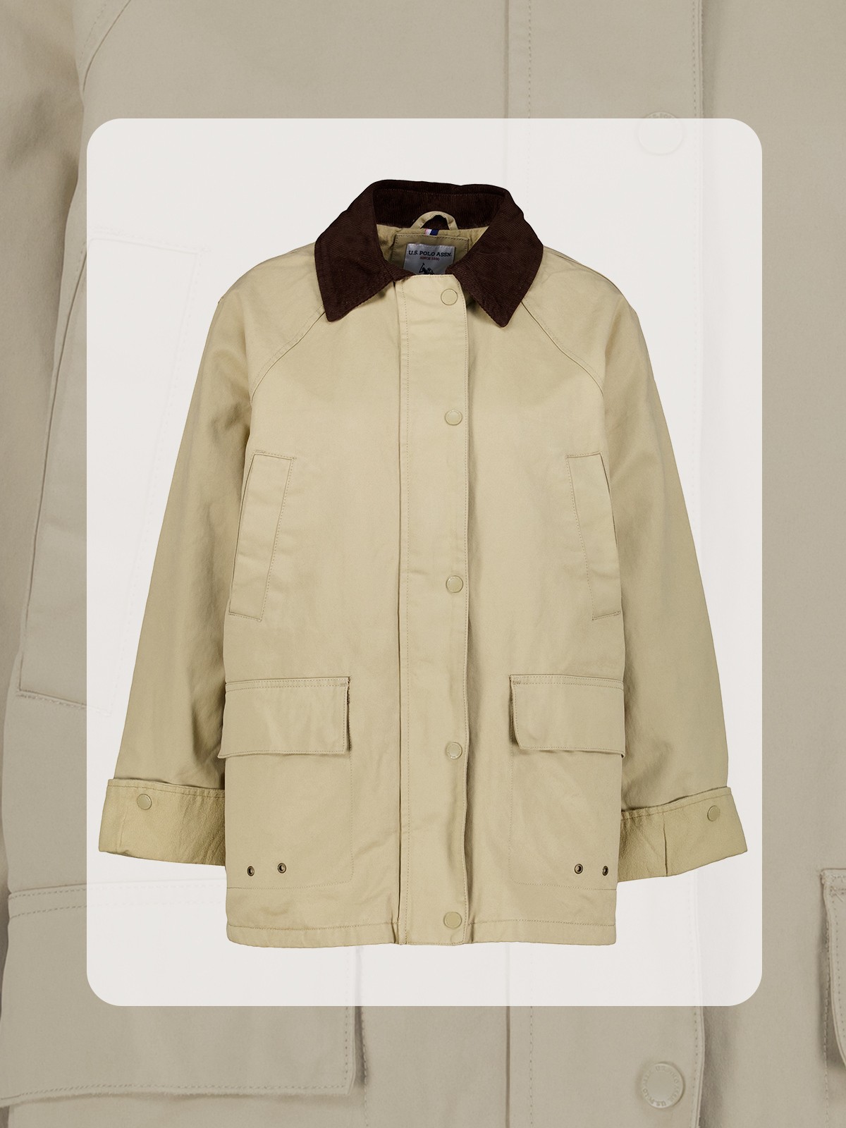  Assn Beige Embroidered Logo Waxed Parka Jacket