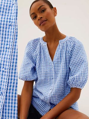Pure Cotton Checked Regular Fit Blouse