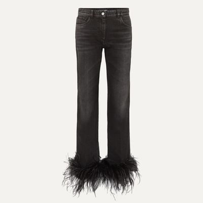 Cropped Feather Trimmed Jeans, £790 | Prada