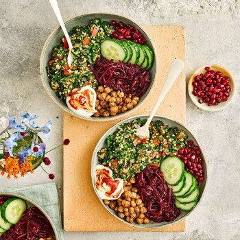 Sweet & Smoky Shredded Beetroot Middle-Eastern Buddha Bowl 