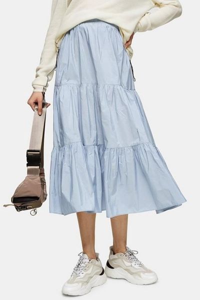 Taffeta Tiered Midi Skirt from Topshop