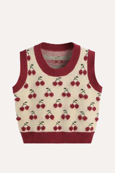 Round Neckline Cherry Knitted Crop Vest from Cider 