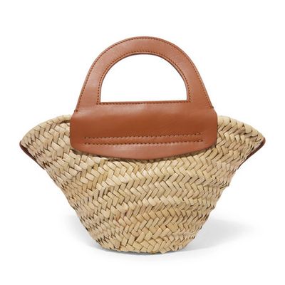 Mini Leather-Trimmed Straw Tote from Hereu