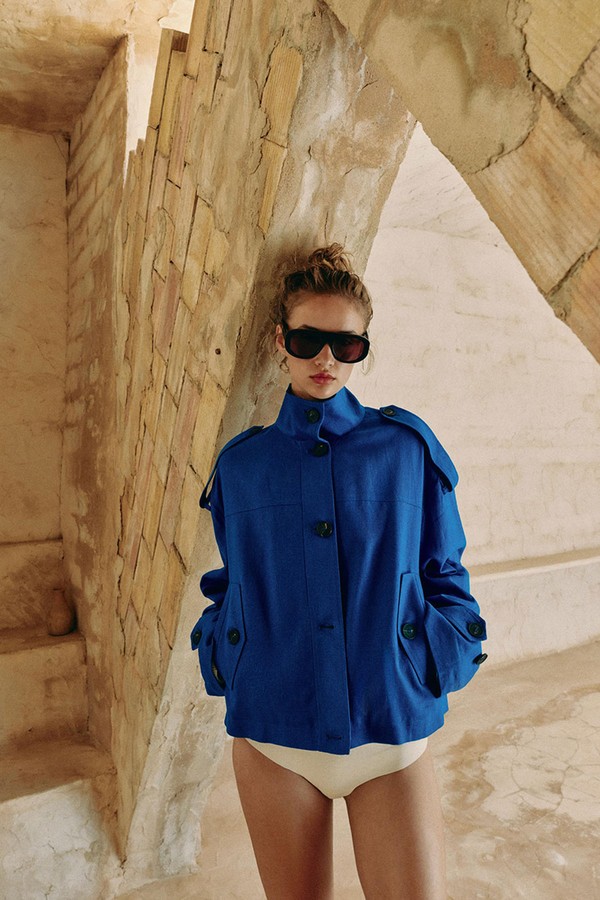 High Neck Linen Blend Jacket