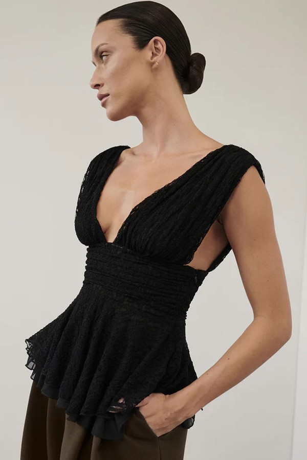 Lizzie Black Lace Peplum Top from Dissh