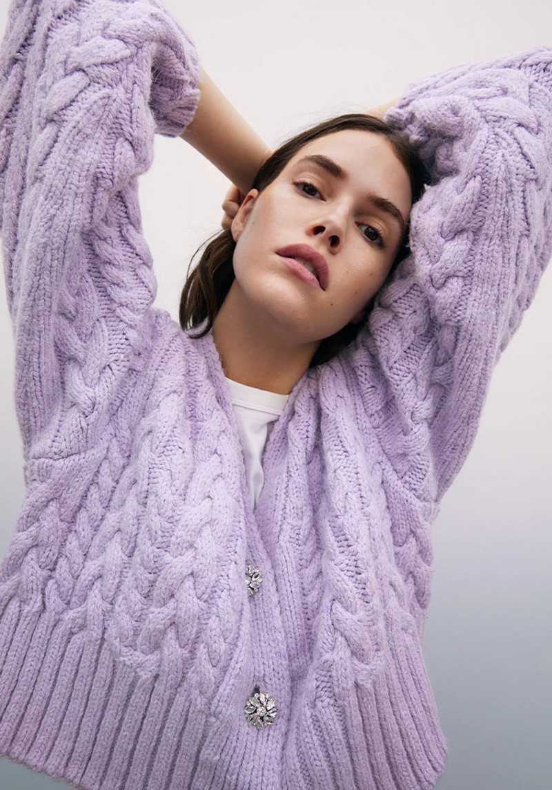 Cable-Knit Cardigan With Rhinestone Buttons from Zara