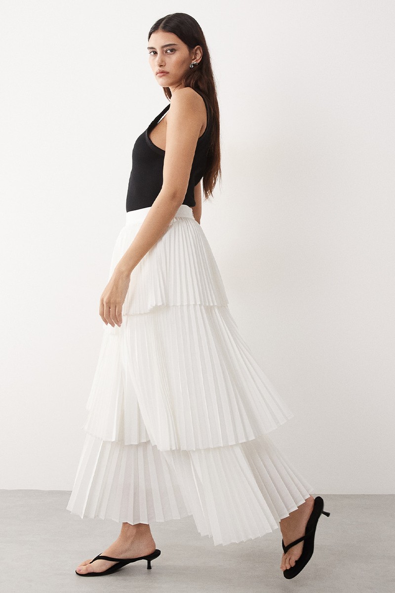 Tiered Pleated Maxi Skirt