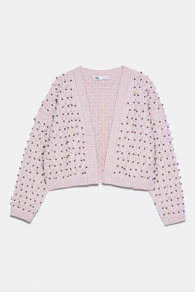 Knit Cardigan With Pearl Beads from Zara