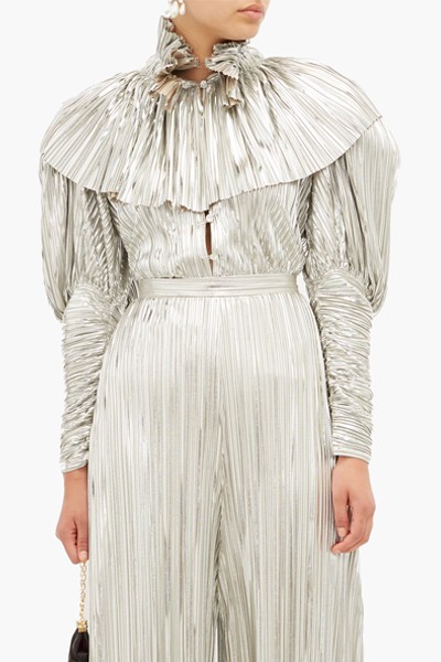 Crystal-Button Pleated Metallic Blouse from Rodarte 