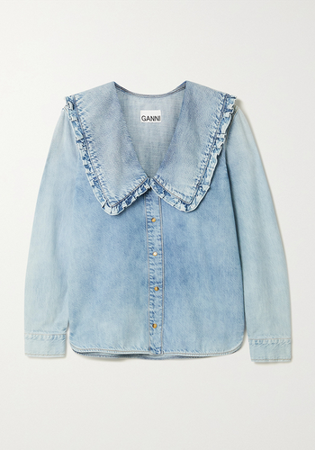 Chelsea-Collar Organic Cotton-Blend Denim Shirt from Ganni