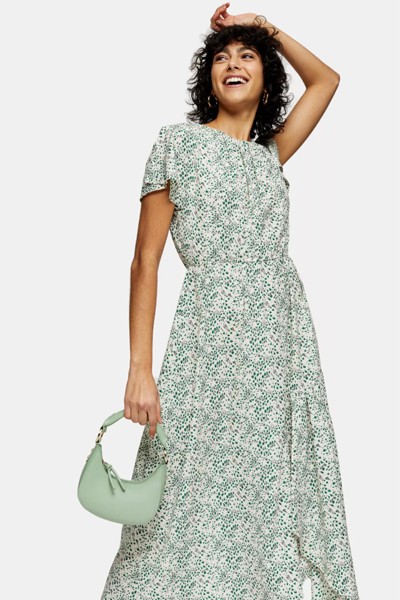 Ivory Paint Print Ruched Neck Midi Dress