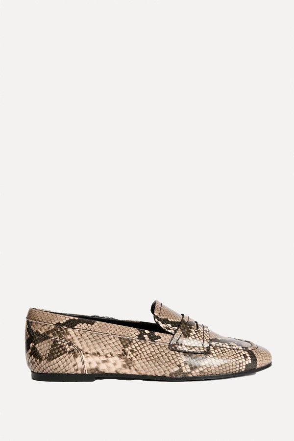 Snake Print Flat Loafers