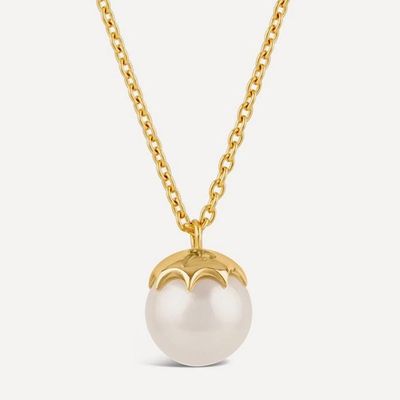 22ct Gold Plated Gem Drop Freshwater Pearl Pendant Necklace from Dinny Hall