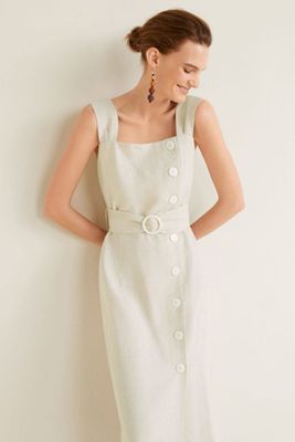 Buttoned Linen-Blend Dress