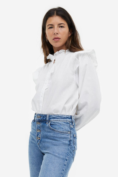 Frill-Trimmed Linen-Blend Blouse  from H&M