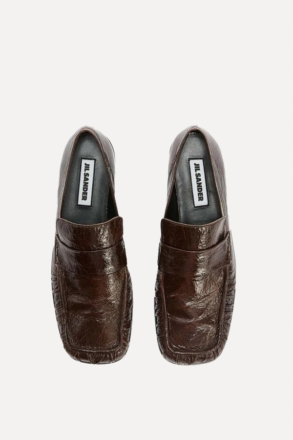 Crinkled Glossed-Leather Loafers from Jil Sander