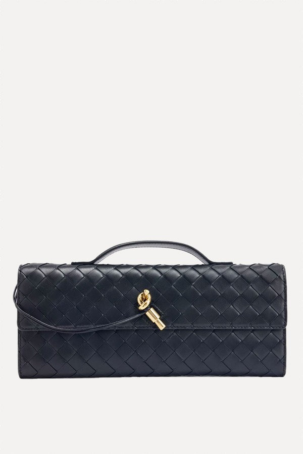 Andiamo Long Intrecciato-Weave Leather Clutch from Bottega Veneta