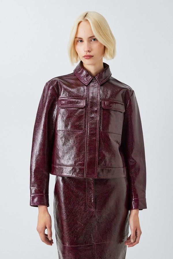Crackled Patent Real Leather Jacket from John Lewis