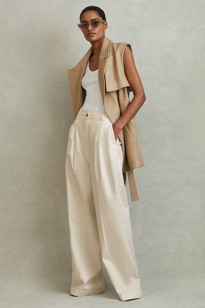 Cotton Blend Wide Leg Trousers from Reiss