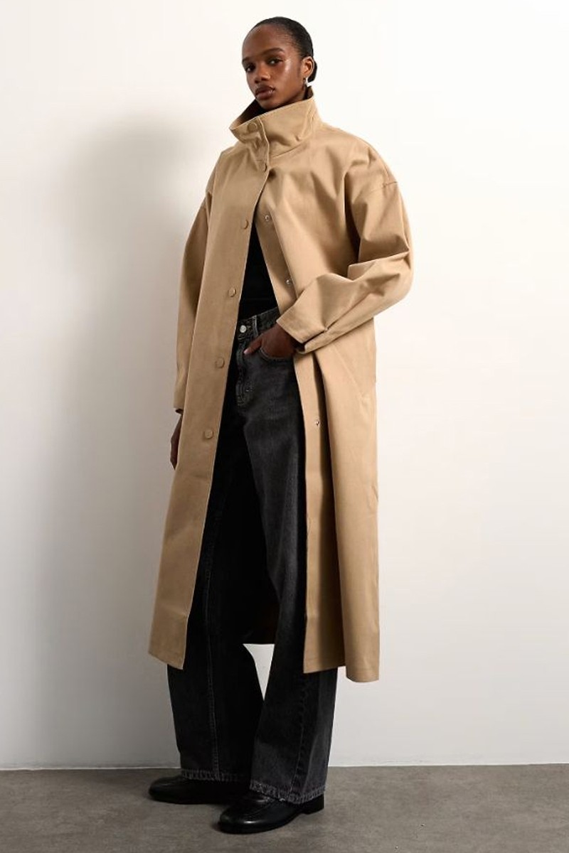 Oversized Clean Funnel Neck Trench Coat from Topshop