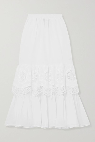 Marga Crocheted Lace-Paneled Cotton-Blend Voile Midi Skirt from Charo Ruiz