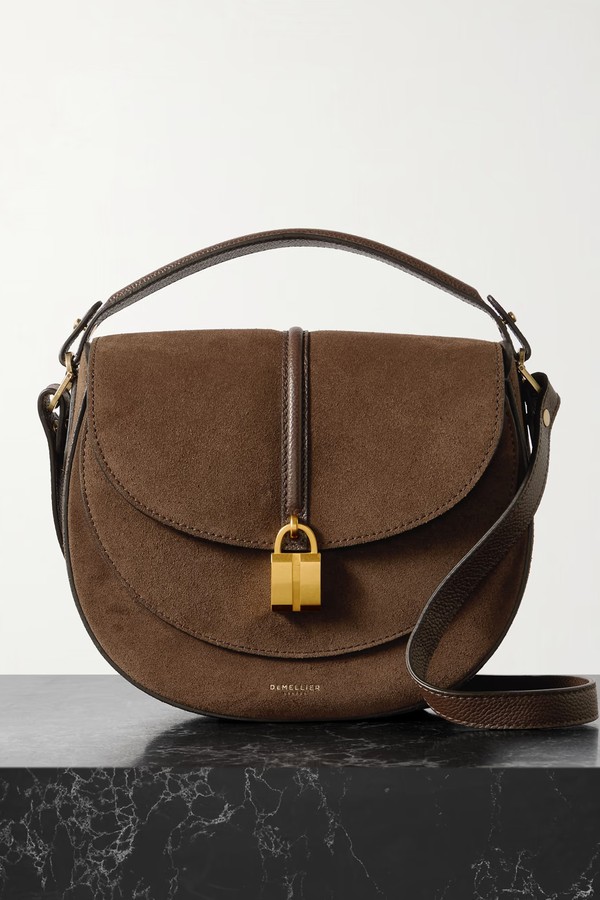 Siena Saddle Small Leather-Trimmed Suede Shoulder Bag from Demellier