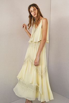 Maxi Dress With Beads And Overlay Details
