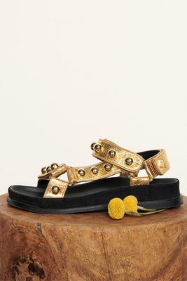 Flat Leather Sandals With Velcro