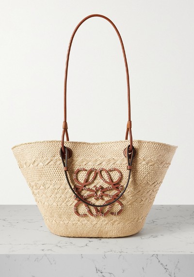 Medium Leather-Trimmed Woven Raffia Tote from Loewe + Paula's Ibiza