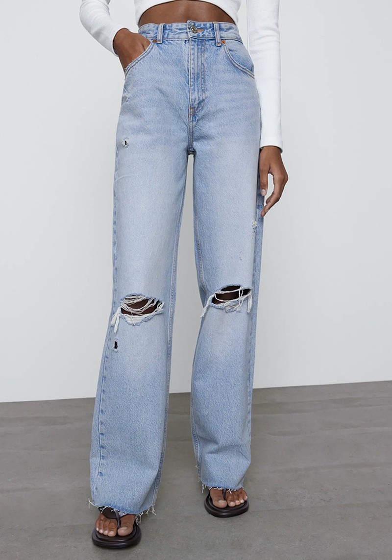 Wide-Leg Full-Length Ripped Jeans from Zara