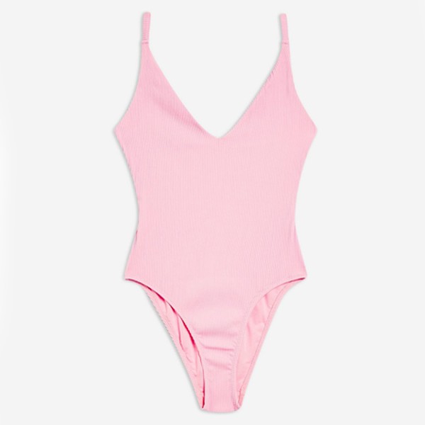 Pink Ribbed Swimsuit from Topshop
