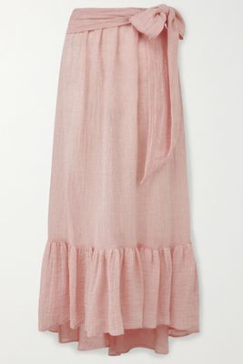 Nicole Belted Ruffled Linen-Blend Gauze Midi Skirt from Lisa Marie Fernandez