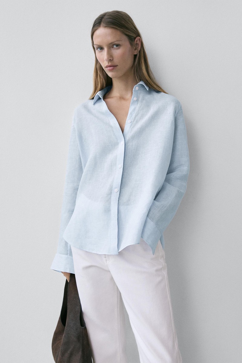 Flowing Pinstriped 100% Linen Shirt from Massimo Dutti