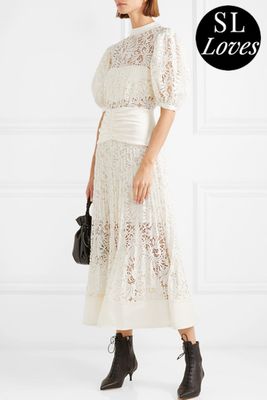 Satin Panelled Lace Midi Dress from Self-Portrait