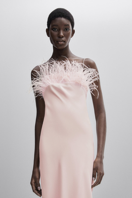 Long Dress With Feather Details from Massimo Dutti