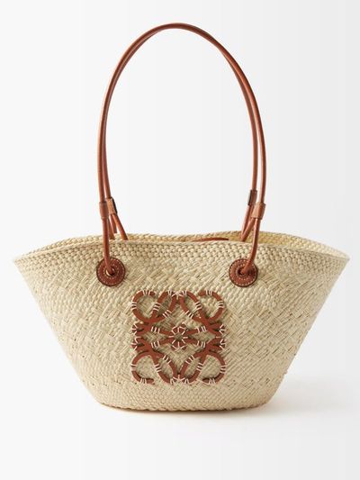 Anagram Small Leather-Trimmed Woven Basket Bag from Loewe