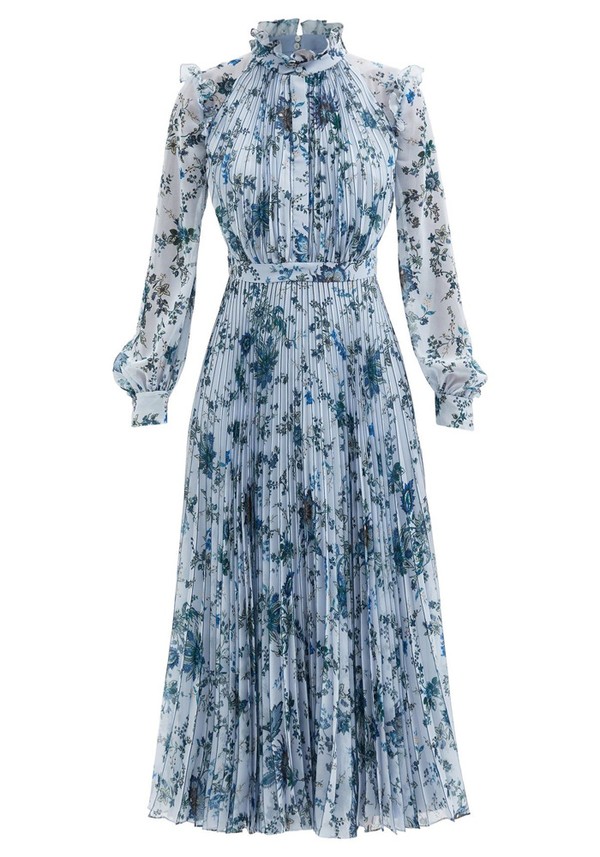 Narella Hogarth Pleated Floral-Print Voile Midi Dress from Erdem