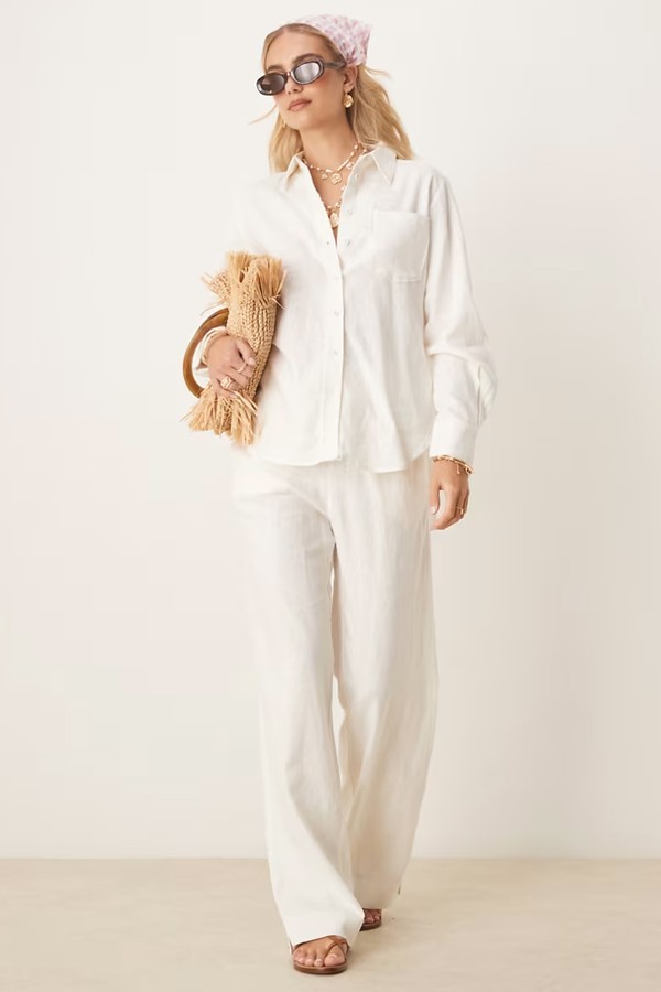 Linen Touch Oversized Shirt & Elasticated Waist Wide Leg Trousers Set from YAS