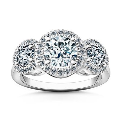 Three Stone Halo Engagement Ring