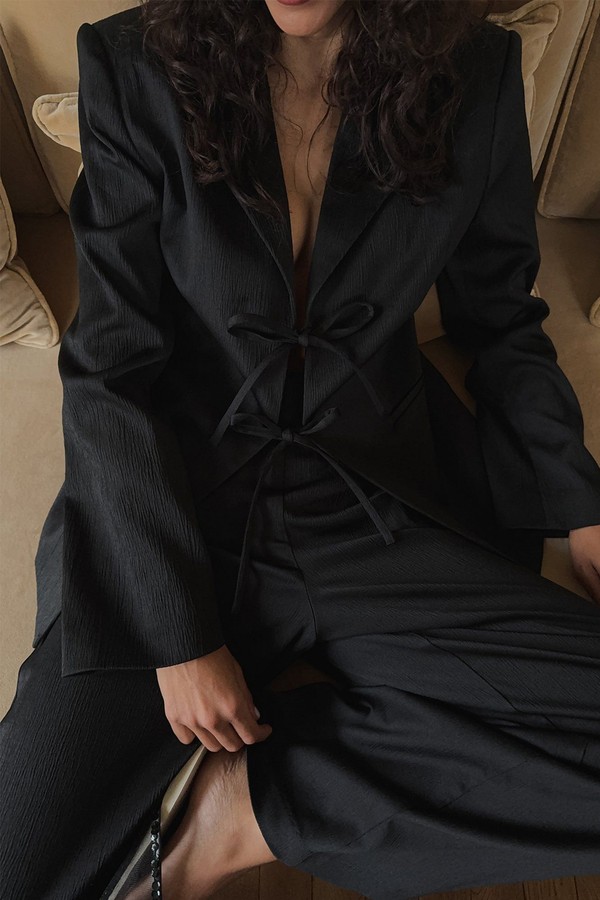 Regular Structured Tie Front Blazer