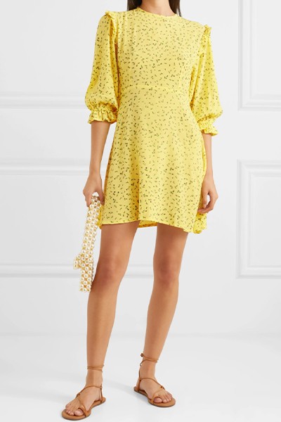 Edwina Ruffled Floral-Print Crepe Mini Dress